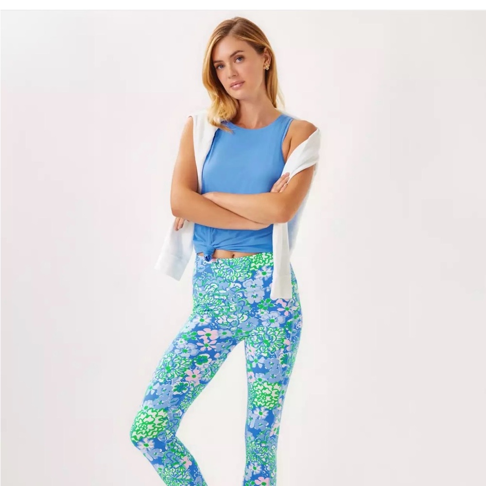 Lilly Pulitzer Blue and Green Floral Leggings-new with tags